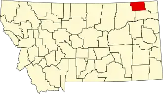 Locatie van Daniels County in Montana