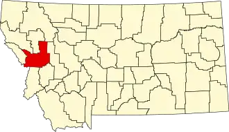 Locatie van Missoula County in Montana