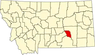 Locatie van Treasure County in Montana