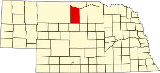 Locatie van Brown County in Nebraska