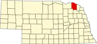 Locatie van Cedar County in Nebraska