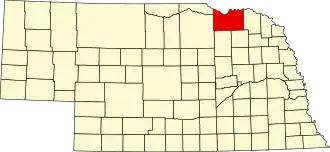 Locatie van Knox County in Nebraska