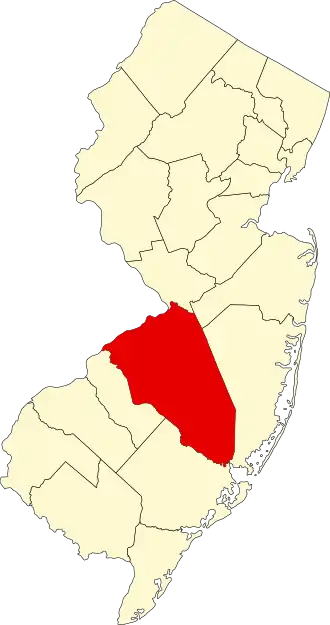 Locatie van Burlington County in New Jersey