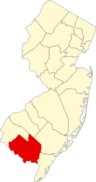 Locatie van Cumberland County in New Jersey