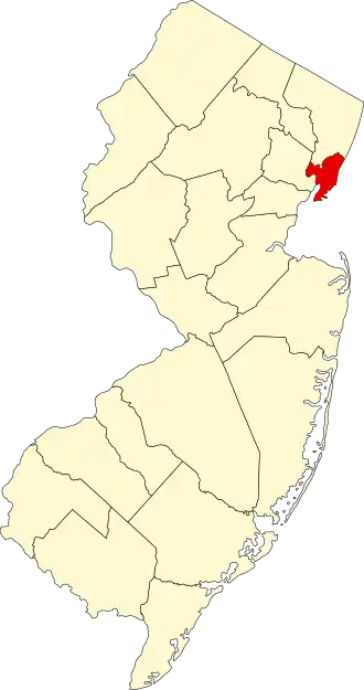 Locatie van Hudson County in New Jersey
