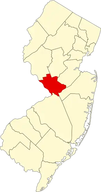 Locatie van Mercer County in New Jersey