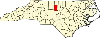 Locatie van Alamance County in North Carolina