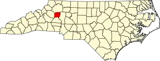 Locatie van Alexander County in North Carolina