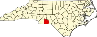 Locatie van Anson County in North Carolina