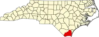 Locatie van Brunswick County in North Carolina