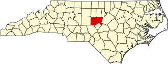 Locatie van Chatham County in North Carolina