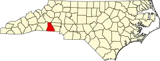 Locatie van Cleveland County in North Carolina
