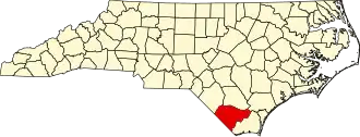 Locatie van Columbus County in North Carolina