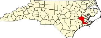 Locatie van Craven County in North Carolina