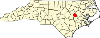 Locatie van Greene County in North Carolina