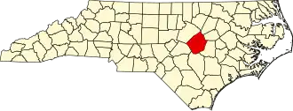 Locatie van Johnston County in North Carolina