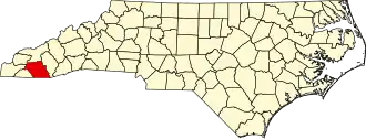 Locatie van Macon County in North Carolina