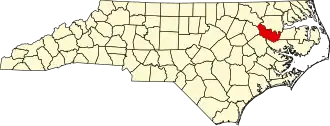 Locatie van Martin County in North Carolina