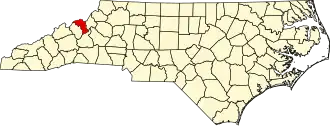 Locatie van Mitchell County in North Carolina