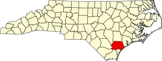 Locatie van Pender County in North Carolina