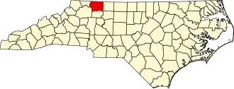 Locatie van Surry County in North Carolina