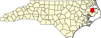 Locatie van Tyrrell County in North Carolina