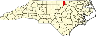 Locatie van Vance County in North Carolina