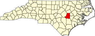 Locatie van Wayne County in North Carolina