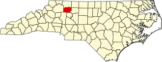 Locatie van Yadkin County in North Carolina