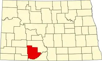 Locatie van Grant County in North Dakota