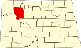 Locatie van Mountrail County in North Dakota