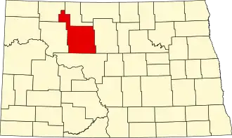 Locatie van Ward County in North Dakota