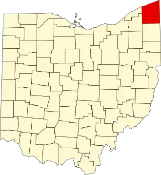 Locatie van Ashtabula County in Ohio