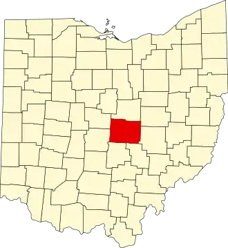 Locatie van Licking County in Ohio