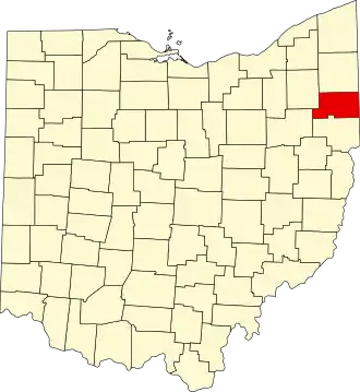 Locatie van Mahoning County in Ohio