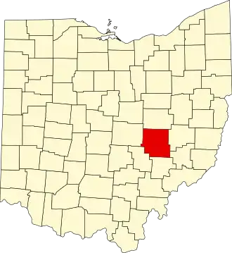 Locatie van Muskingum County in Ohio