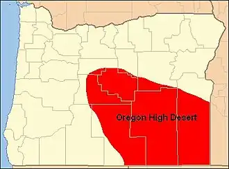 Oregon High Desert: het noorden behoort tot het Columbiaplateau, het zuiden tot het ruimere Grote Bekken.