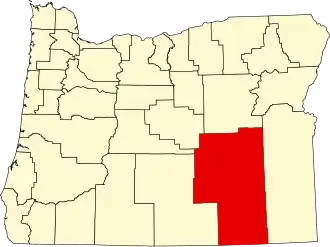 Locatie van Harney County in Oregon