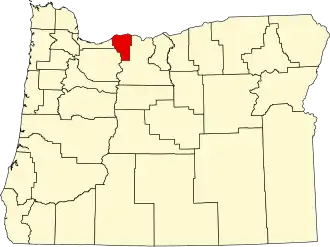 Locatie van Hood River County in Oregon