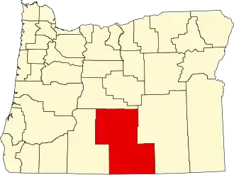 Locatie van Lake County in Oregon