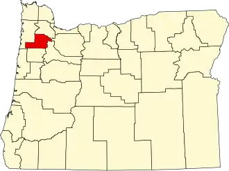 Locatie van Yamhill County in Oregon