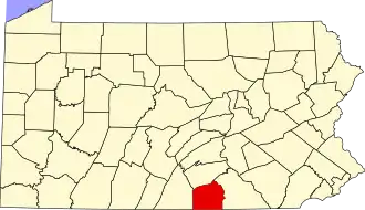 Locatie van Adams County in Pennsylvania