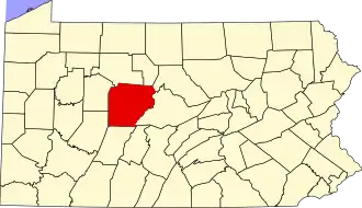 Locatie van Clearfield County in Pennsylvania
