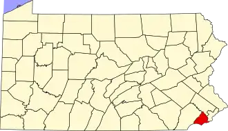Locatie van Delaware County in Pennsylvania