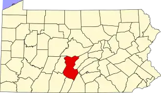 Locatie van Huntingdon County in Pennsylvania