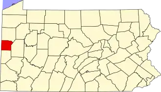Locatie van Lawrence County in Pennsylvania