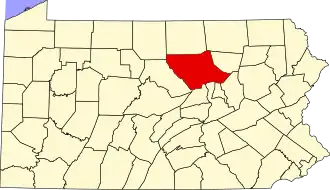 Locatie van Lycoming County in Pennsylvania
