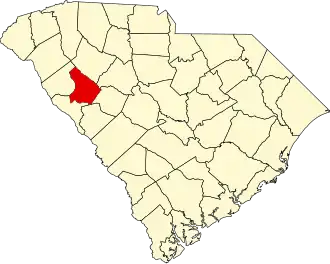 Locatie van Greenwood County in South Carolina
