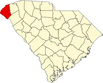 Locatie van Oconee County in South Carolina