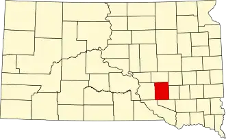 Locatie van Aurora County in South Dakota